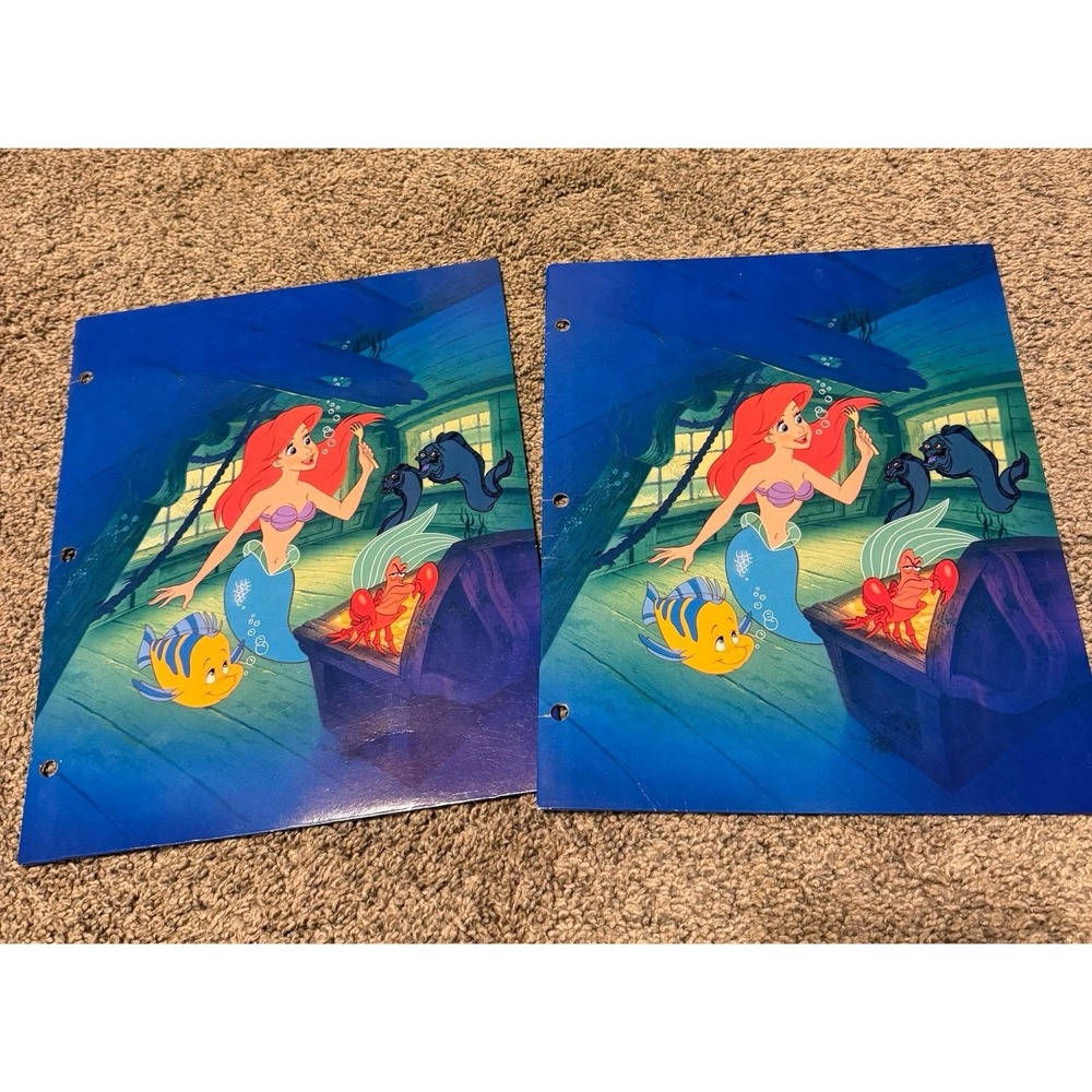 Vintage Disney The Little Mermaid Ariel Folder Lot Of 2 Flounder Sebastian